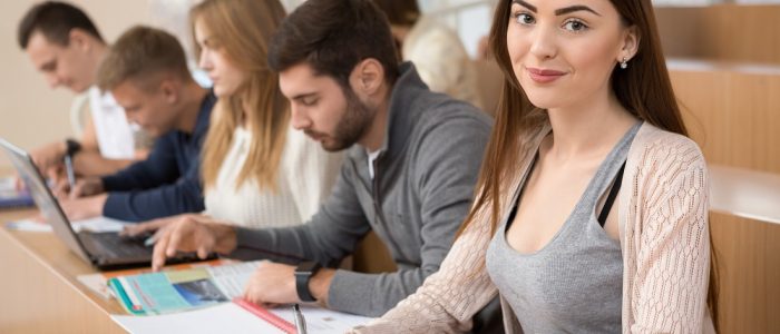 Group of students during the lecture in the university auditoriu